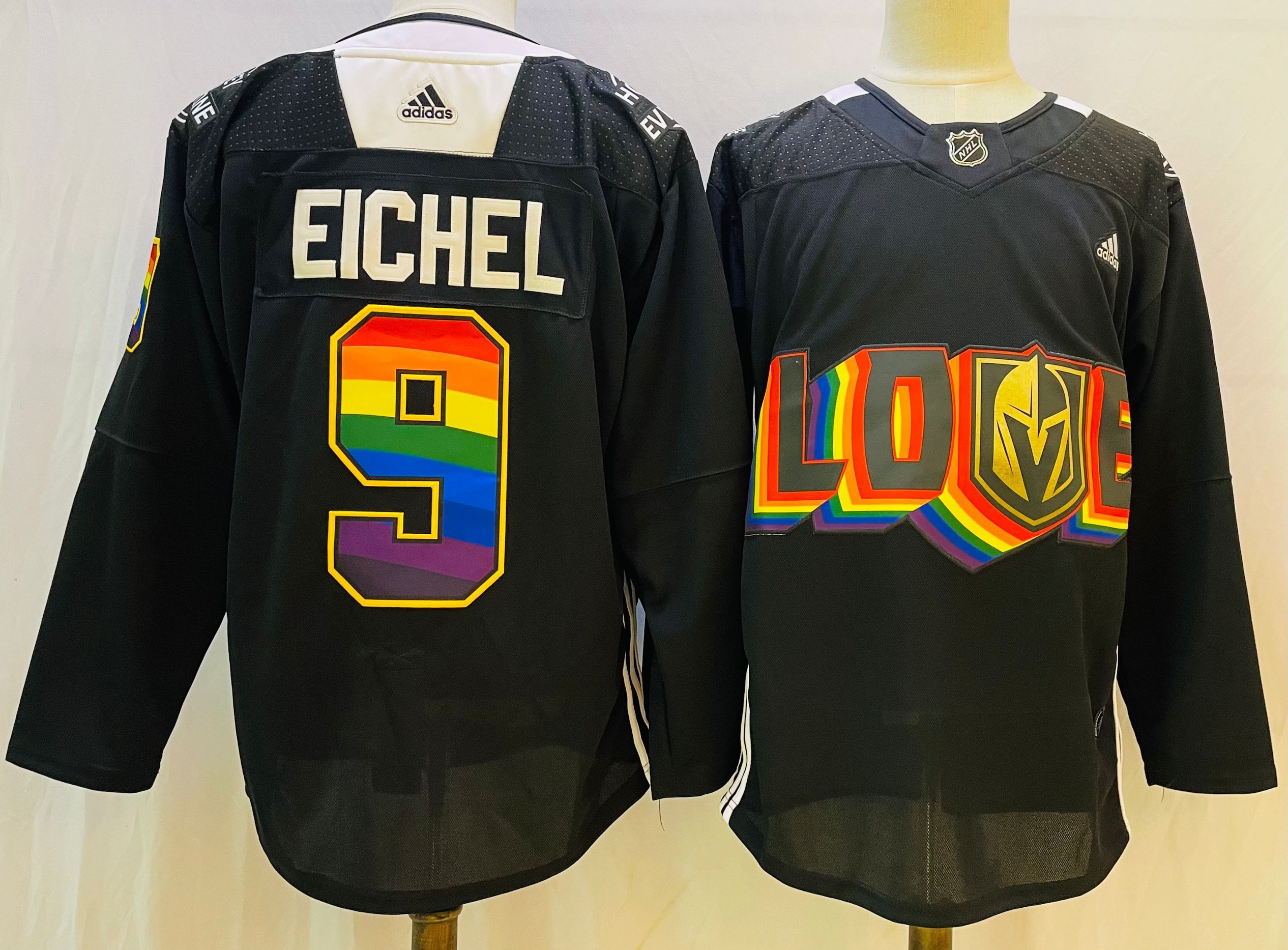 Men Vegas Golden Knights #9 Eichel Black gold Stitched 2022 Adidas NHL Jersey